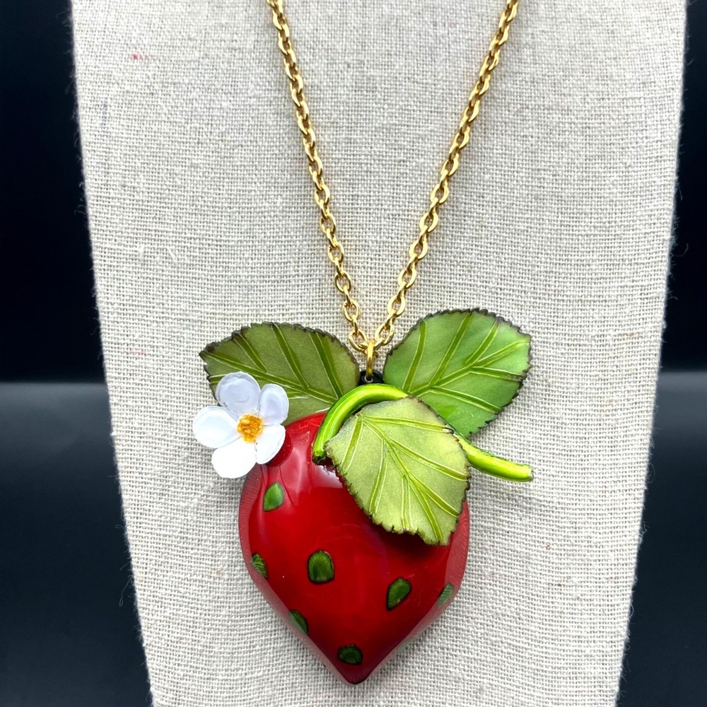 Cilea Paris Designer Strawberry Pendant Necklace – French Artisan Resin Jewelry - Picture 9 of 9